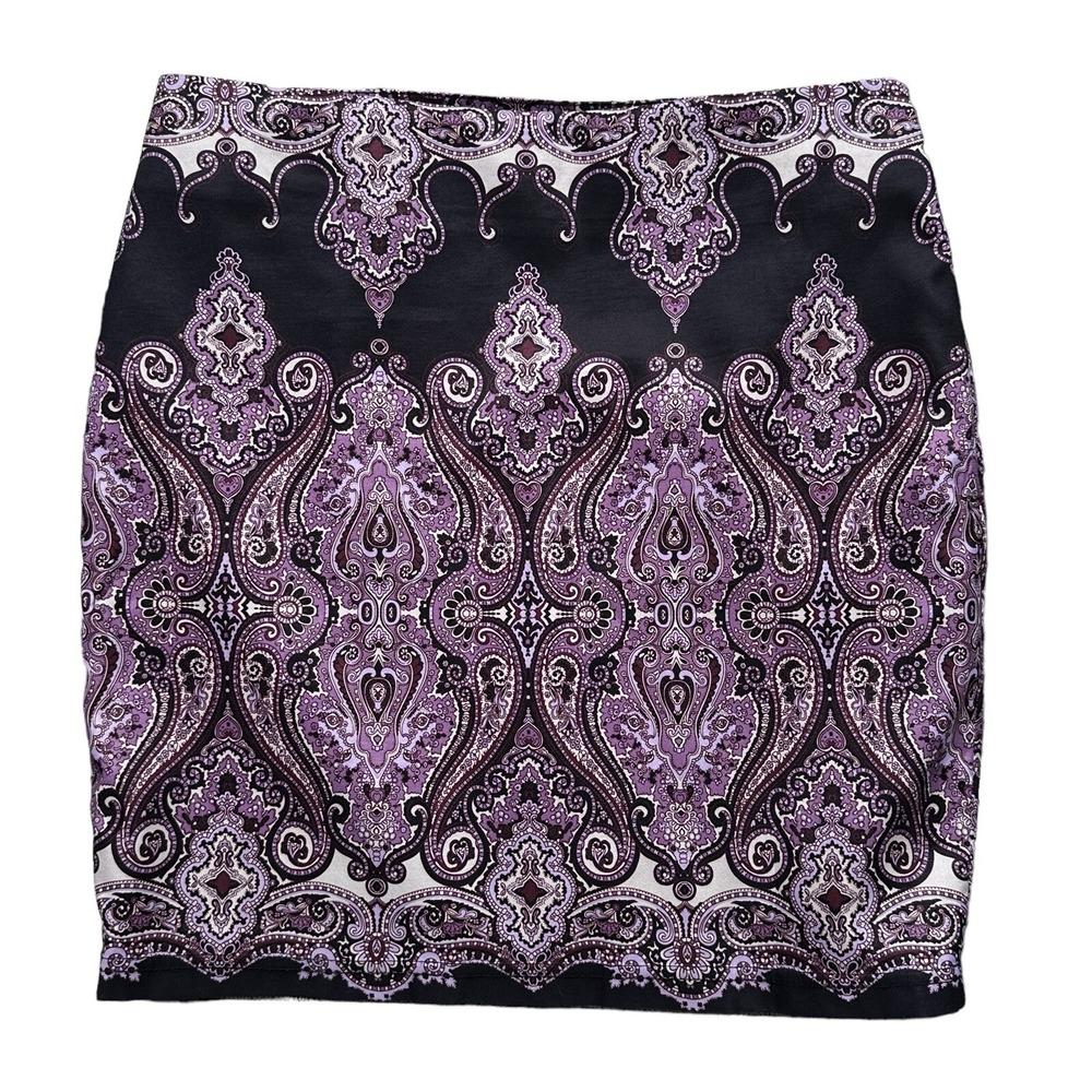 International Concepts Pencil Skirt Women's Size 4P 30 Inch Black Purple Paisley